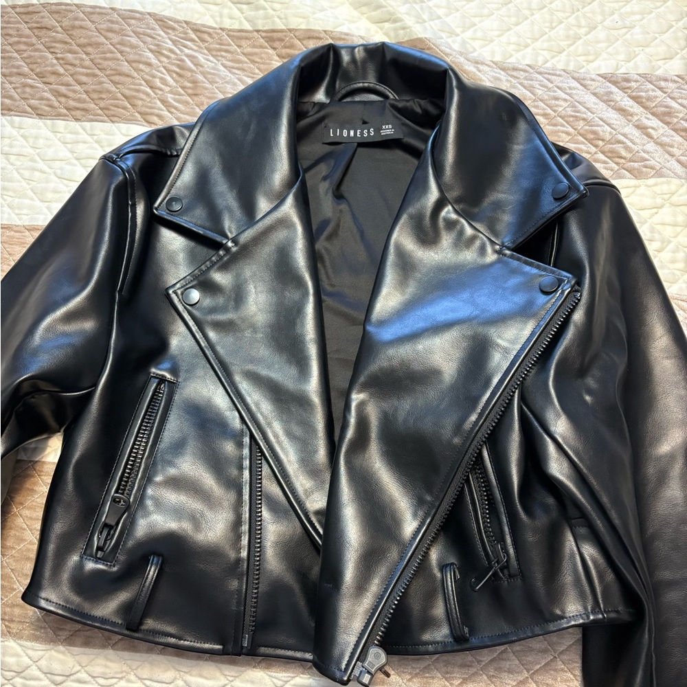 Lioness Shiny Black Leather Jacket